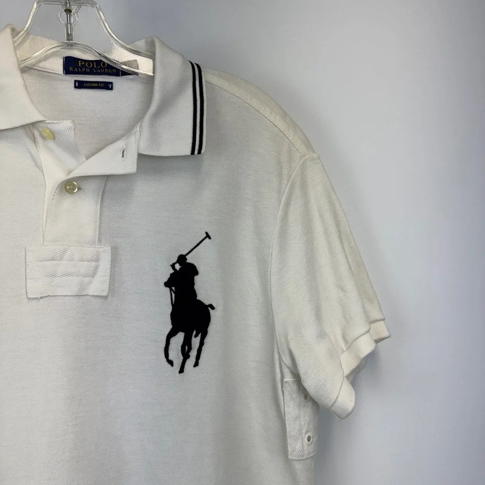 Polo Ralph Lauren Mens Big Pony Polo Shirt White Custom Fit Size M Black Logo 3